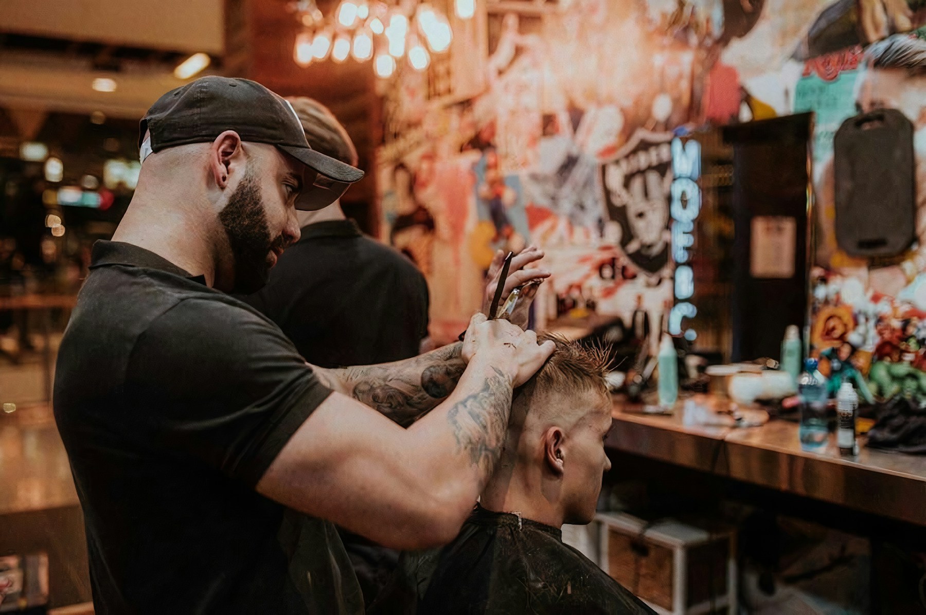 A straight-razor shave in progress under hot-towel lather